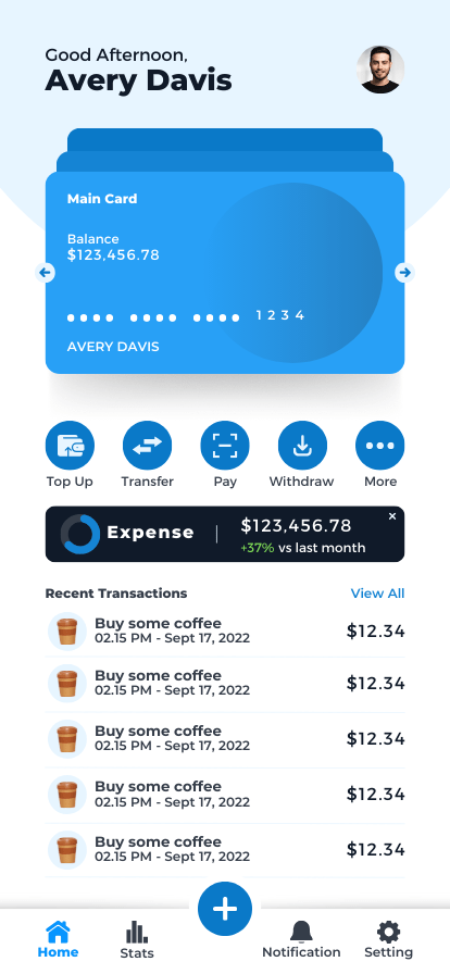 Blue Professional UI UX Financial Apps Mobile Prototype